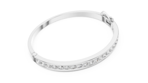 Round Cut Diamond Channel <b>Set</b> <b>Bangle</b> Bracelet in 14K White Gold, Hinged Diamond <b>Bangle</b>, Stackable Lab Grown Diamond Eternity Bra - Product Image 3