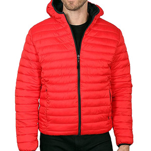 <b>Men's</b> Blue Puffer <b>Jacket</b> With Orange Zipper Stand Collar Casual Winter Windproof Polyester Wadding Regular Fit - Product Image 4