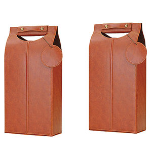 Porte-bouteille de vin pliable en cuir marron avec poignée, logo personnalisé, pour adultes - Product Image 3