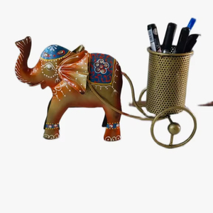 Handcrafted <b>Elephant</b> Cart Pen Holder Wooden Decorative Desk Organizer for Office Home <b>Gift</b> Item - Product Image 1