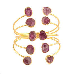 Druzy Gold Plated Adjustable Cuff <b>Bracelet</b> 24kgold Plated Multi Stone Geode <b>Bangle</b> <b>Bracelet</b> Handmade Bulk Product - Product Image 4