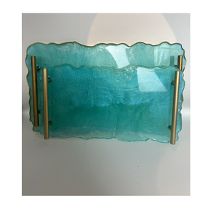 Handmade Decorative Resin Serving <b>Tray</b> Gold Metal Handles Modern Dishwasher Safe Foldable Kitchen Dining Table Restaurant Hotel - Product Image 5
