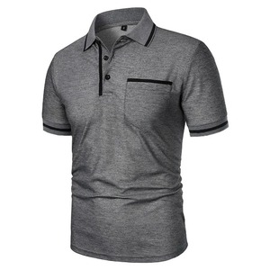 Polo en tricot à manches courtes pour homme, couleur unie, respirant, style décontracté, avec poche, gris - Product Image 6