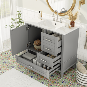 Modern 36\" Bathroom Vanity Storage Cabinet with Solid Pine Frame 1 Soft-Close Door 3 Drawers - Product Image 1