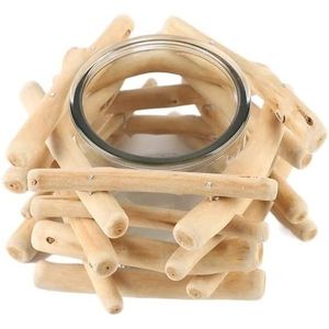 Portacandele Moderno Minimalista in Legno Naturale, Lanterna Elegante Fatta a Mano - Product Image 1