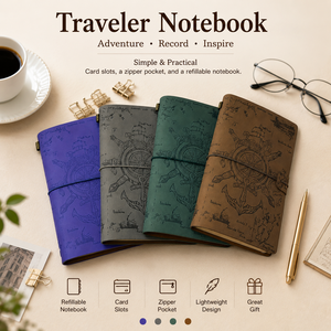 A6 Vintage Nautical Leather Journal Cover Retro Embossed Map Traveler's Notebook Shell Travel <b>Notepad</b> with Zipper Pocket Wholesa - Product Image 3