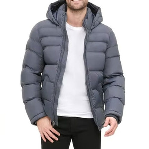 Veste d'hiver matelassée à capuche pour homme, couleur unie, coupe-vent, fermeture éclair, coupe classique, vêtement d'extérieur chaud - Product Image 6