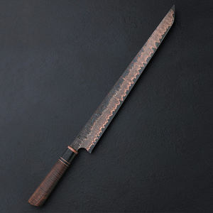 SCL: Hand Made Premium Copper Damascus <b>Slicing</b> Knife With Extended Blade And Comfortable <b>Wooden</b> Grip For Precise Kitchen Cutting - Product Image 4