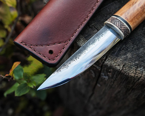 Couteau Puukko Viking forgé à la main, en acier carbone, pour la chasse et le bushcraft, avec étui en cuir, lame utilitaire de survie en plein air - Product Image 4