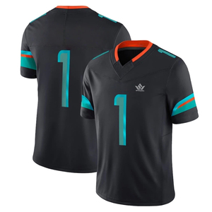 Maillots de football américain personnalisés pour hommes, noirs, col en V, manches courtes, numéros d'équipe sublimés, vêtements en polyester respirant - Product Image 3
