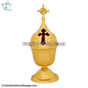 Quemador de Incienso Decorativo de Latón para Iglesia con Cruz Tallada |   Actividades Religiosas Utilizan Modelo Hecho a Mano Ib-20035 Export Corporation - Product Image 2
