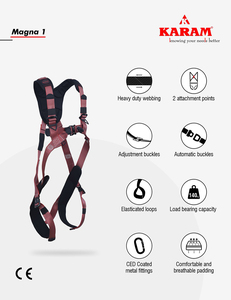 Harnais de sécurité KARAM MAGNA1 - Ancre de toit en polyester, capacité 100 kg, anneau en D en acier, longueur réglable, boucle à connexion rapide - Product Image 1