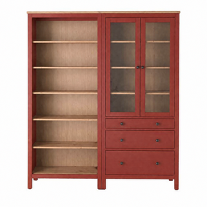 Juego de Librerías de Madera de Teca Rojo Ladrillo, 2 Piezas, Mueble Modular de Almacenamiento con Puertas de Vidrio y Cajones - Product Image 1
