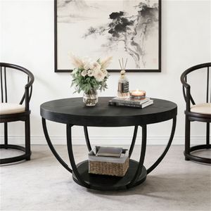 Tavolino da Caffè Rotondo in Legno a Doppio Ripiano, a Forma di Ciotola, con Funzionalità da Tavolino da Tè - Product Image 3