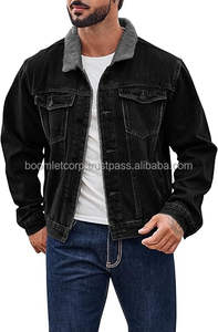 Boomletcorp Winter Wears Vestes en jean imprimées noires personnalisées avec poches partout Vestes en jean noires pour hommes - Product Image 6