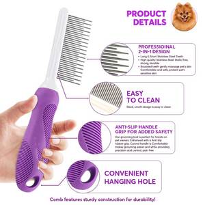 Peine de Doble Cara para el Cuidado de Mascotas, con Dientes de Acero Inoxidable para un Aseo Suave - Product Image 2