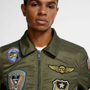 Men's Olive Green Breathable Bomber Jacket with <b>Sherpa</b> Lining Zipper Closure Casual Streetwear Winter Wear - Product Image 5