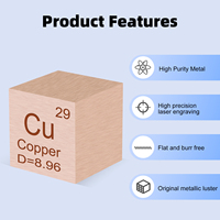 Cube de cuivre de 0,39 pouces, 99,9 % pur, cube d'élément métallique haute densité pour collections d'éléments, expériences en laboratoire, objets lourds