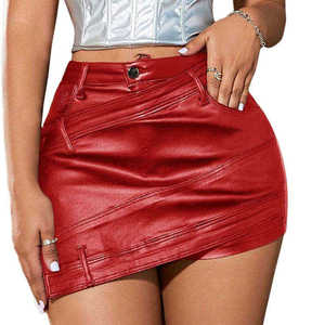 Women's Luxury Leather Pencil Skirt Premium Quality Breathable Lace Drawstring Natural Waist Spring - Product Image 4