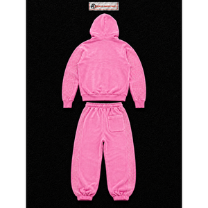 Ensemble de survêtement en velours rose pour femme, sweat à capuche zippé et pantalon large, deux pièces, luxe, décontracté, streetwear, jogging, vente en gros - Product Image 6