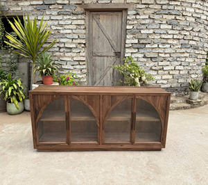 Mueble de Madera de Nogal de Lujo Vintage con Puerta de Vidrio, Almacenamiento Duradero para Sala de Estar - Product Image 1