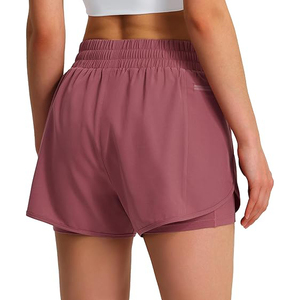 Shorts de course élégants pour femmes 2 en 1, taille haute, polyester, séchage rapide, pour la gym, le yoga, le sport, avec poche pour téléphone - Product Image 2