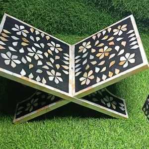 Support de Coran en bois artisanal Rehal avec sculptures décoratives ornées, support artistique rustique minimaliste moderne spirituel - Product Image 2