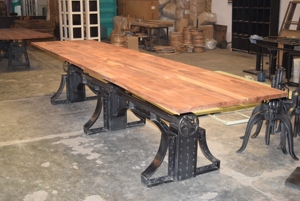 Industrial Crank Adjustable height Dining Table Solid acacia Wood Top Restaurant hotel Hospitality Farmhouse table - Product Image 4