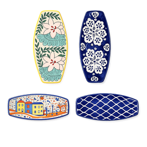 Hand Painted Ceramic Pottery Serving Tray Floral Design Decorative Platter for Snacks Appetizers Home Decor - Product Image 2