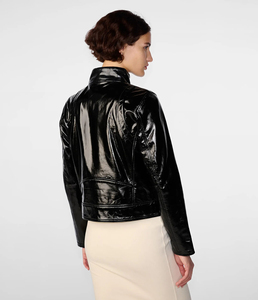 Chaqueta de Cuero Corta Negra Brillante de Piel de Cordero Auténtica para Mujer, Estilo Motero, Primavera, Impermeable y Transpirable - Product Image 2