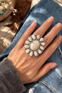 White <b>Turquoise</b> Cluster Statement <b>Ring</b> Large Western Boho Fashion Jewelry Handmade for Women Gift - Product Image 3