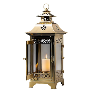 Farol Colgante de Latón de Estilo Marroquí Hecho a Mano con Acabado Dorado Antiguo, Portavelas de Metal de Alta Calidad al Mejor Precio - Product Image 1