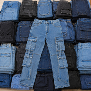 Jeans Cargo de Cintura Alta, Corte Holgado, Lavado a la Piedra, Largos, Unisex, Tela de Algodón Premium, 6 Bolsillos, Cómodos, Lote en Stock - Product Image 5