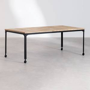 Mesa de comedor rectangular Vandana Amber Flow con ruedas en madera reciclada y acero (200x100 cm) Nika - Product Image 1