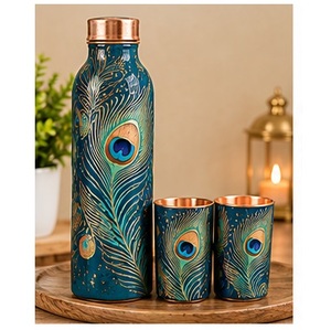 Juego de Botellas de Agua de Cobre con Diseño Floral en Color Blanco Hueso y Estampado de Aves, Portátiles para Viajes y Uso Diario - Product Image 6