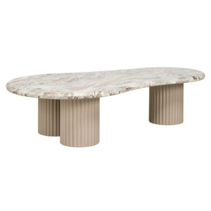 Table basse moderne de style mid-century avec plateau en marbre et base en bois de manguier, meubles de salon écologiques - Product Image 1