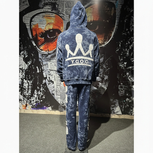 Survêtements personnalisés délavés à l'acide 500 GSM, ensemble droit avec broderie vieillie, sweats à capuche et pantalons de survêtement pour hommes - Product Image 2