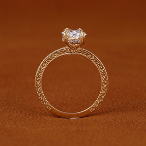 Anillo de Compromiso con Diamante Cultivado en Laboratorio de Corte Ovalado, Oro Amarillo de 14K, Banda Pavé, Anillo de Boda, Certificado IGI - Product Image 5