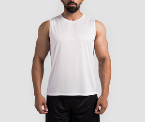 เสื้อกล้ามออกกำลังกายผู้ชายขายส่ง สไตล์ลำลองสำหรับฤดูร้อน เสื้อกีฬาเนื้อผ้าเบา ตัดเย็บแบบรูแขนกว้าง คอกลม - Product Image 1