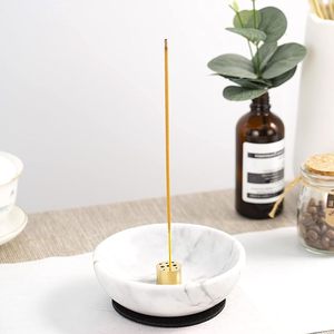 Porte-encens en marbre naturel pour bâtonnets avec 9 trous, brûleur d'encens fait main idéal pour la purification et la décoration - Product Image 1