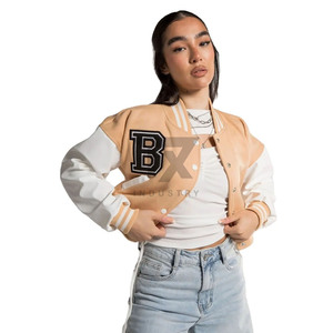 Chaqueta Varsity Corta Personalizada para Mujer, de Invierno, con Estampado en Lona, Piel de Oveja, Impresión por Descarga, Transpirable, de Lana - Product Image 1