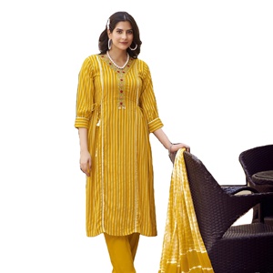 Premium Dhwaja Export Traditional Style Kurti Set Dupatta Pure Viscose Weaving Pattern Quick Dry All Seasons for Parties Online - Product Image 1
