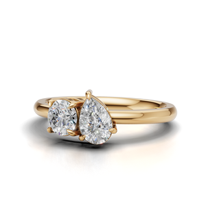 IGI Certified Round & Pear Cut Lab Grown Diamond Two Stone Toi et Moi Engagement/Wedding <b>Ring</b> in 18K Yellow / White & Rose Gold - Product Image 3