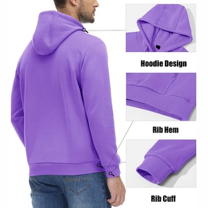 Sudadera con Capucha Morada para Hombre, Corte Regular, Felpa, Color Sólido, con Bolsillo y Cremallera, para Otoño - Product Image 2