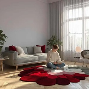 Floral Round Rug Red And Grey Flower Area Carpet Unique Petal Shape Tufted Soft Floor Mat For Modern Living Room Bedroom Decor - Product Image 6