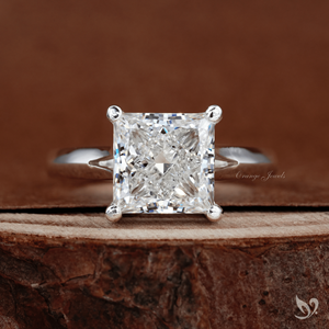 Bague de fiançailles et de mariage solitaire en or massif 10K, avec diamant de laboratoire taille princesse audacieuse à tige fendue, 3 carats, certifiée IGI, tendance - Product Image 1