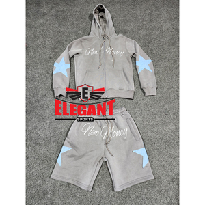 Acid Washed Hoodie Shorts Set custom logo Distressed Embroidery Street Wear <b>tracksuits</b> for men's summer Shorts Sets - Product Image 6