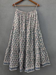 Hand Block Print <b>Floral</b> Cotton Maxi <b>Skirt</b> Elastic Waistline Breathable Ethnic Wear for Women-Casual Summer Dress - Product Image 4