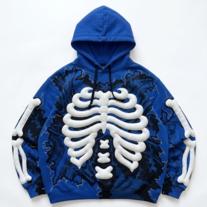 Sweat-shirt à capuche gothique pour homme Dumela, imprimé squelette en relief, coupe oversize, motif bleu et noir, vêtement d'automne - Product Image 1