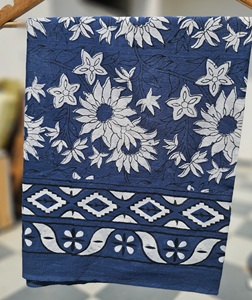 Indigo Floral Cotton Sarong Pareo Block Print Beach Wrap Boho Bikini Cover Up Lightweight Vacation Swimwear Women - Product Image 6
